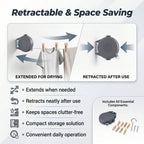 15m Retractable Clothesline Wall-Mounted Washing Line Kit with 12 Wooden Pegs & Fixings - Grey_8535920_3