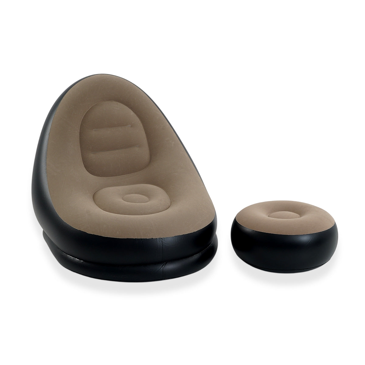 Inflatable Lounge Chair and Footstool Ottoman Set (120kg Capacity) - Beige &amp; Black V32645197 5