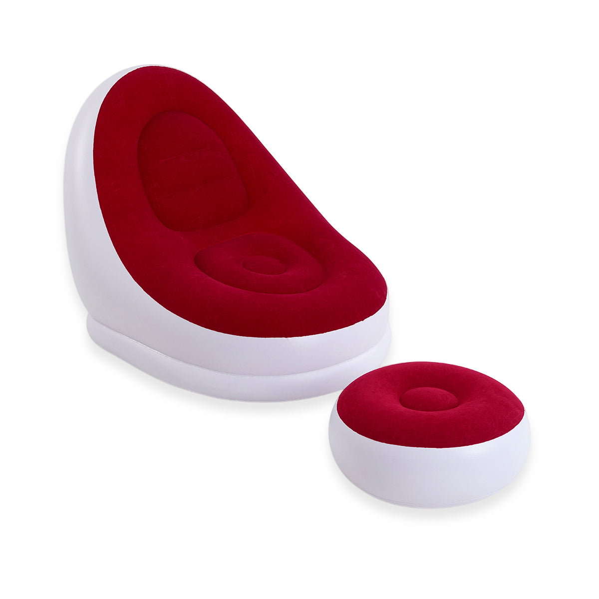 Inflatable Lounge Chair and Footstool Ottoman Set (120kg Capacity) - Wine Red &amp; White V32644960 0