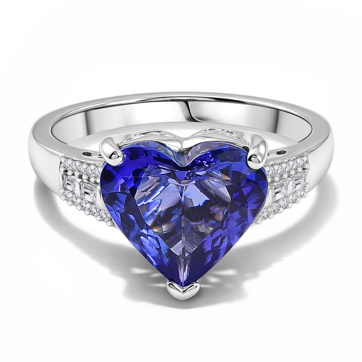RHAPSODY 5 Ct. AAAA Tanzanite, White Diamond Heart Ring in 950 Platinum (EF, VS2) 8535982 0