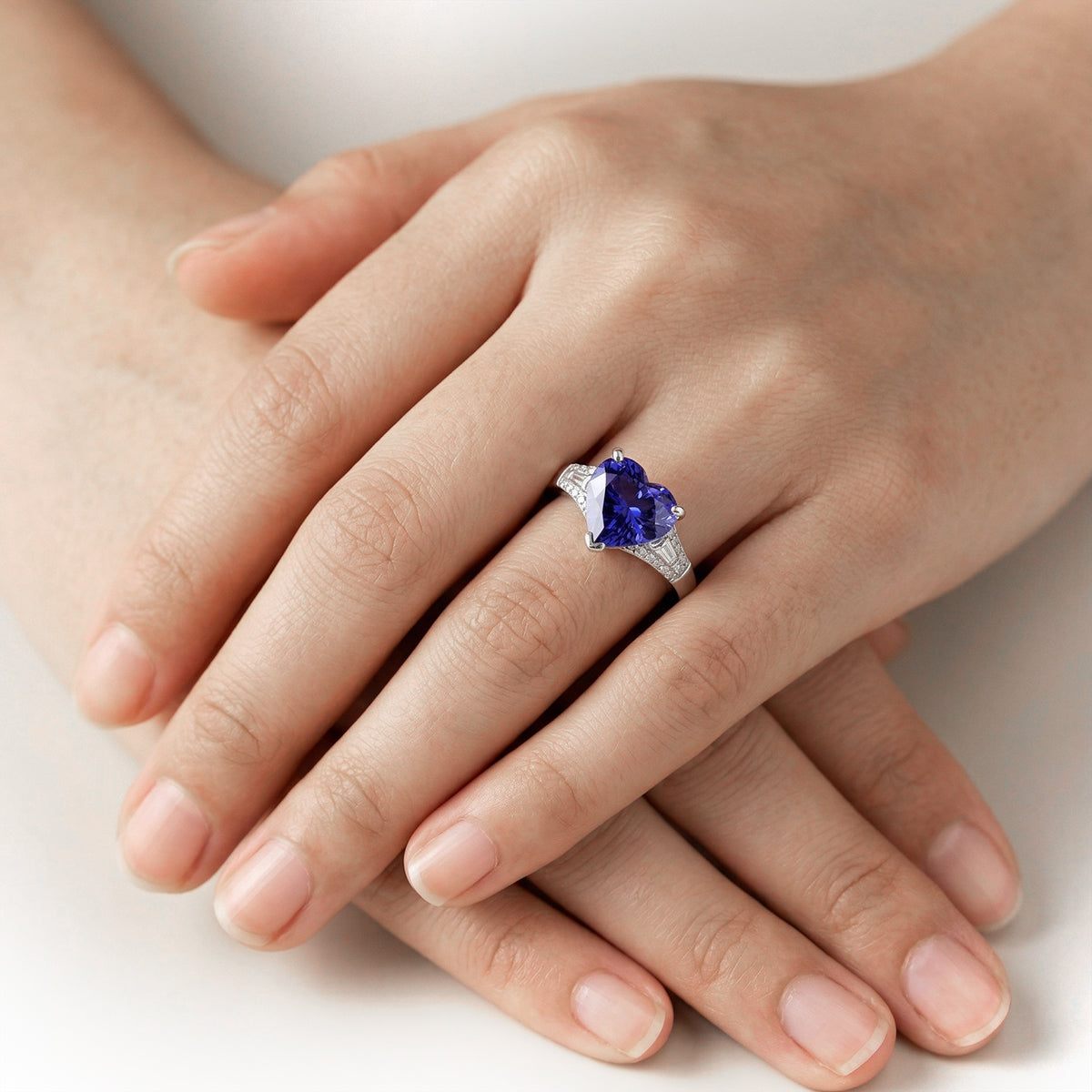 RHAPSODY 5 Ct. AAAA Tanzanite, White Diamond Heart Ring in 950 Platinum (EF, VS2) 8535982 2