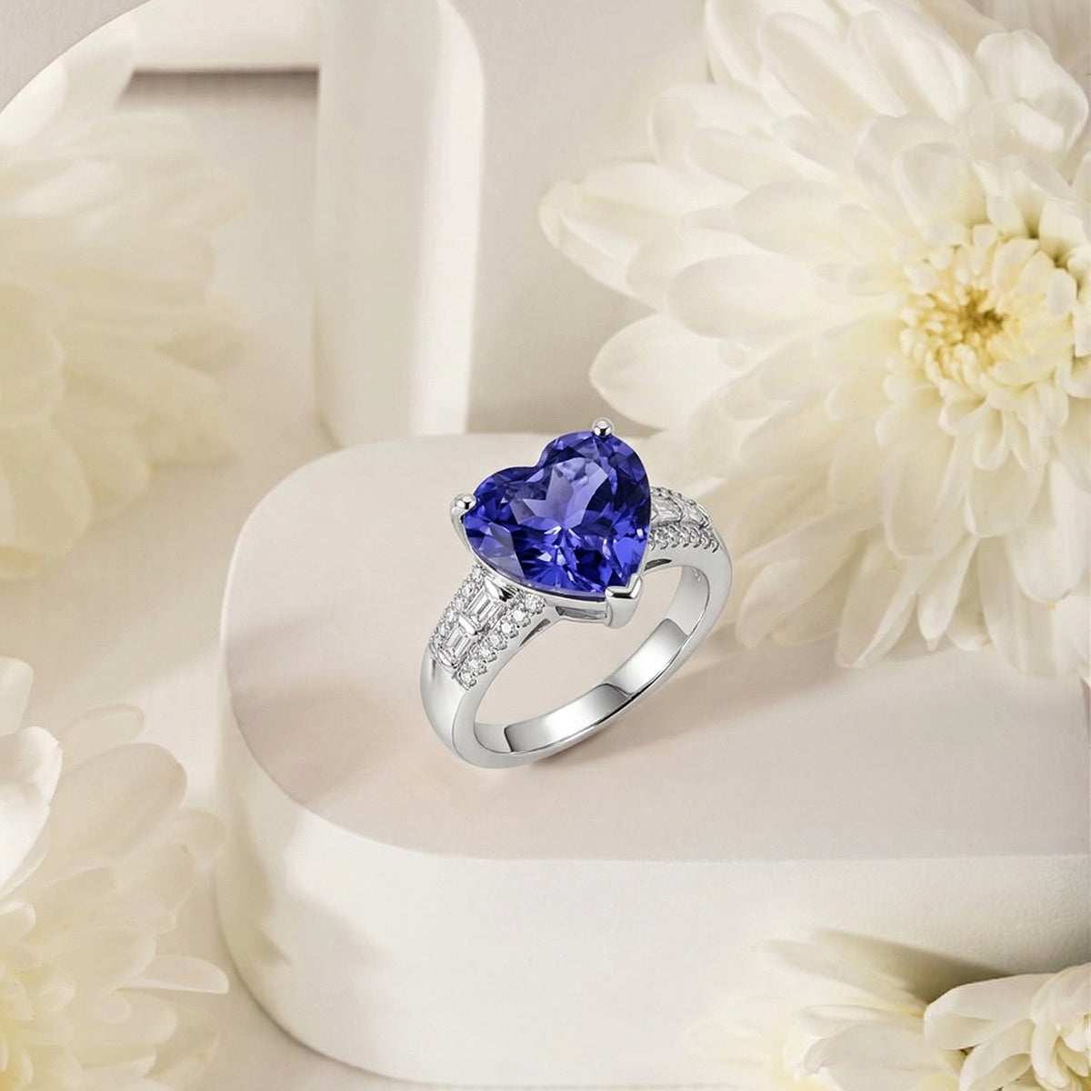 RHAPSODY 5 Ct. AAAA Tanzanite, White Diamond Heart Ring in 950 Platinum (EF, VS2) 8535982 6