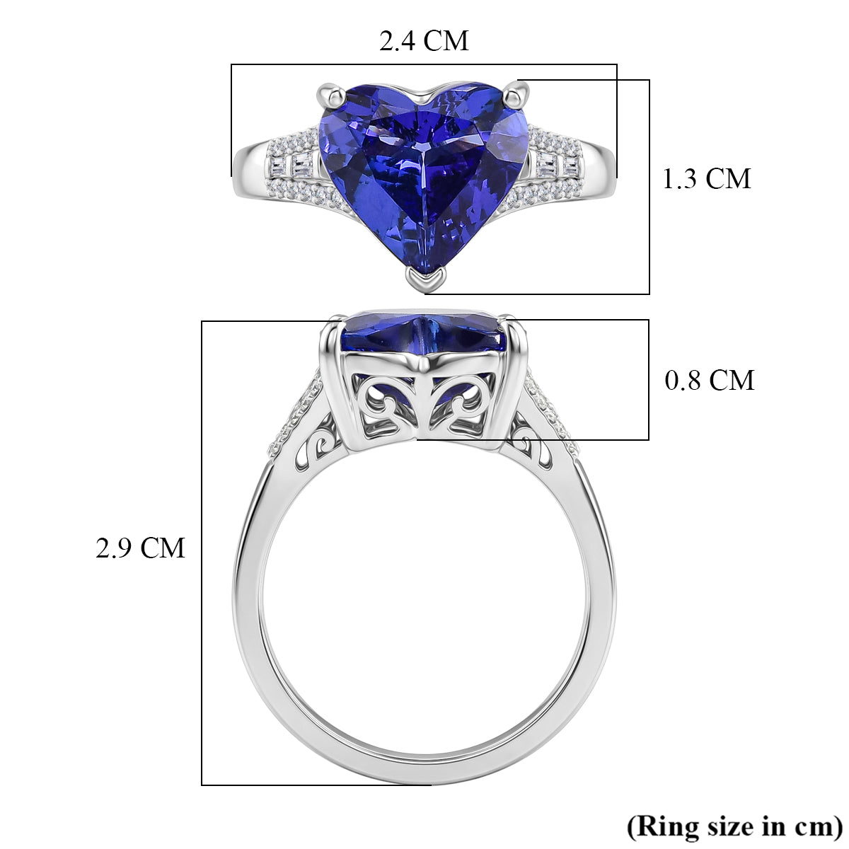 RHAPSODY 5 Ct. AAAA Tanzanite, White Diamond Heart Ring in 950 Platinum (EF, VS2) 8535982 8