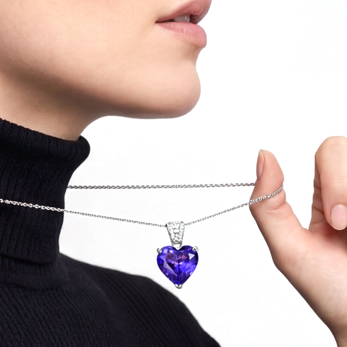 RHAPSODY 8.8 Ct. AAAA Tanzanite, White Diamond Heart Pendant in 950 Platinum (EF, VS2) 8535983 2