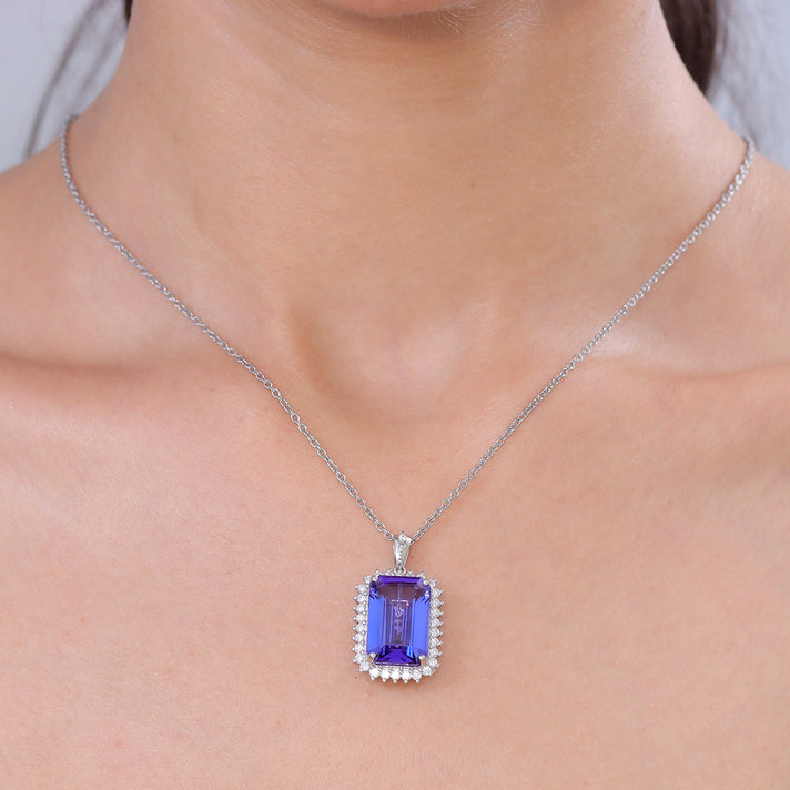 RHAPSODY 14.5 Ct. AAAA Tanzanite, White Diamond Halo Pendant in 950 Platinum (EF, VS2) 8536074 2