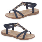Jo & Joe Petula Ladies Lightweight Cushioned Sandal with Beaded Trims & Elasicated Back Strap (Size 6) - Navy_8536638