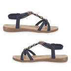 Jo & Joe Petula Ladies Lightweight Cushioned Sandal with Beaded Trims & Elasicated Back Strap (Size 6) - Navy_8536638_1