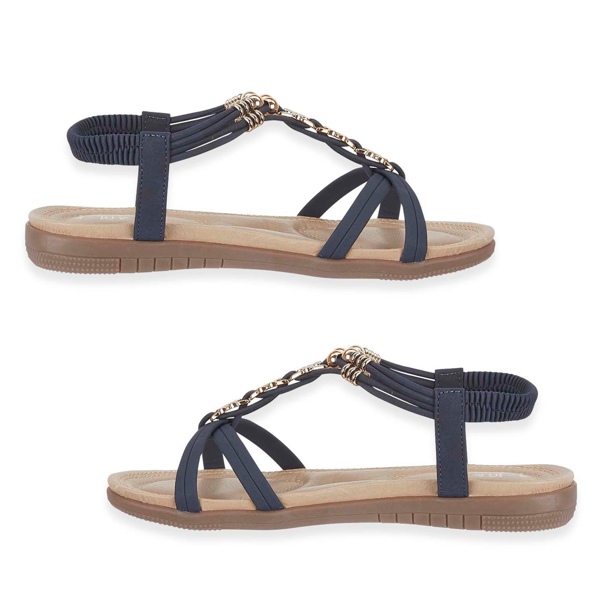 Jo &amp; Joe Petula Ladies Lightweight Cushioned Sandal with Beaded Trims &amp; Elasicated Back Strap (Size 6) - Navy V32646290 1