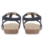 Jo & Joe Petula Ladies Lightweight Cushioned Sandal with Beaded Trims & Elasicated Back Strap (Size 6) - Navy_8536638_2