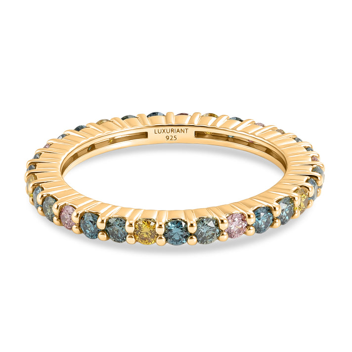 LUXURIANT 1 Ct. Lab Grown Multi Diamond Full Eternity Ring in 18K Vermeil Yellow Gold Plated Sterling Silver (SI-G-H) 8537066 1