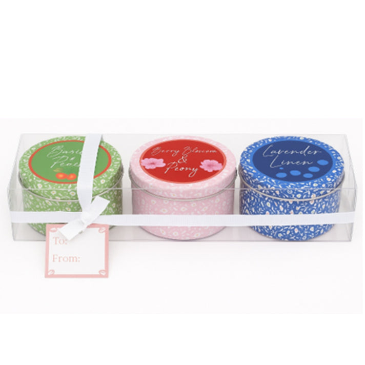Set of 3 Tin Candles - Basil &amp; Peach, Berry Blossom and Peony Lavender 8537538 1