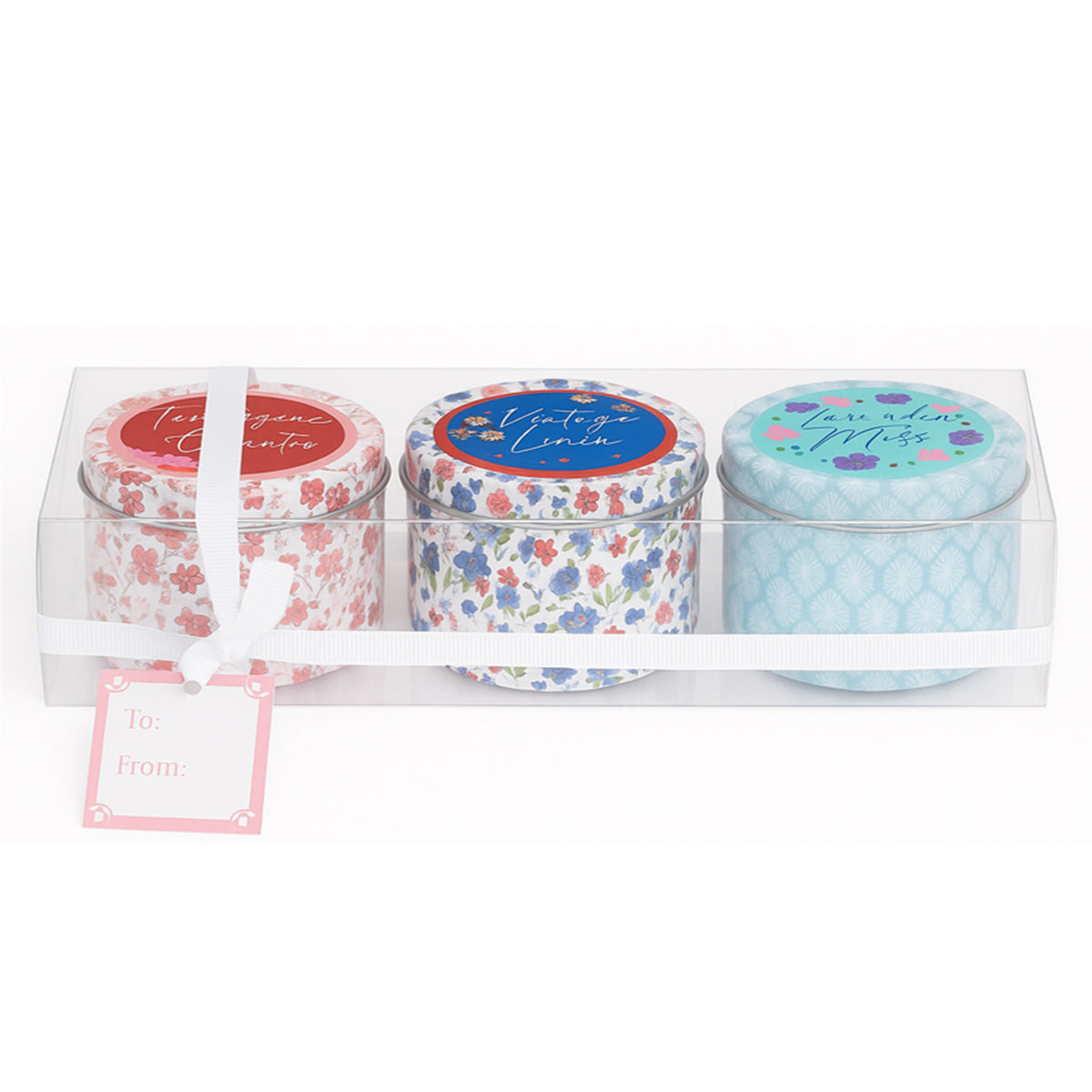 Set of 3 Tin Candles - Tangerine and Cilantro, Vintage linen and Lavender Moss 8537553 0