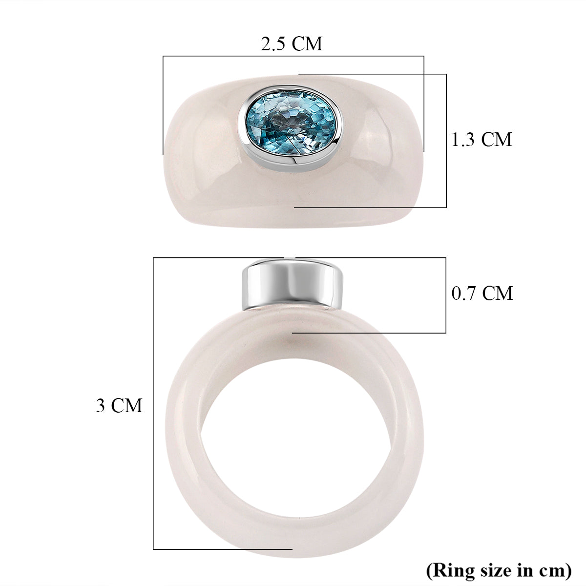 Cambodian Blue Zircon &amp; Jade Solitaire Band Ring in Rhodium Overlay Sterling Silver 31.00 Ct. V32527062 6