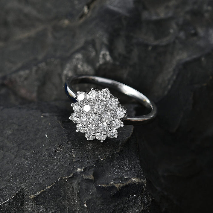 Luxoro 10K White Gold I2 White Diamond I2 Cluster Ring, Gold Wt.2.89 Gms  1.030  Ct. 8538005 2