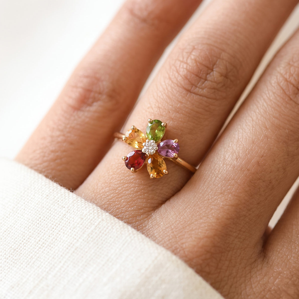 LUXURIANT Multi-Tourmaline, Lab Grown Diamond Floral Ring in Yellow Gold Plated Sterling Silver 1 Ct.  (SI-G-H) V32687289 6