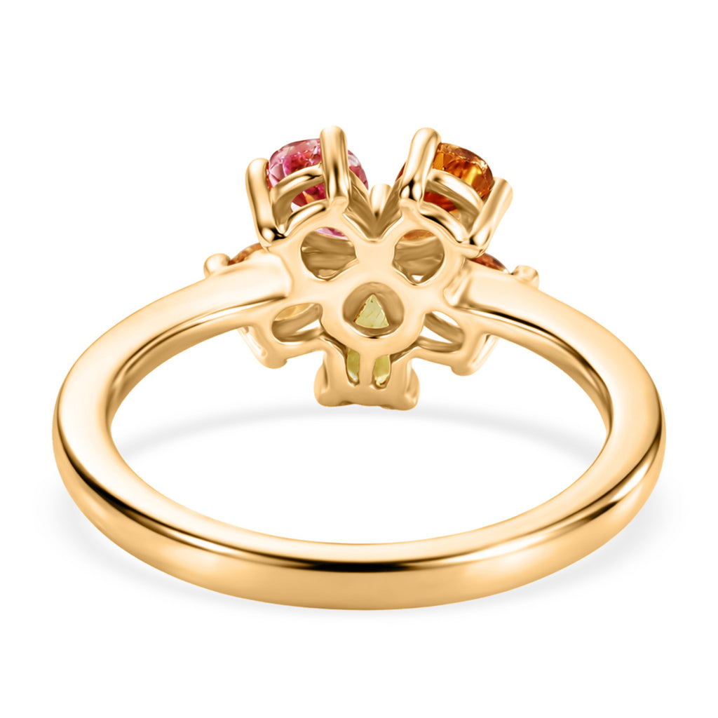 LIVE FROM BRAZIL - Multi-Tourmaline & Lab Grown Diamond (SI/G-H) Floral Ring in Yellow Gold Plated Sterling Silver 1.07 Ct._8538031_6