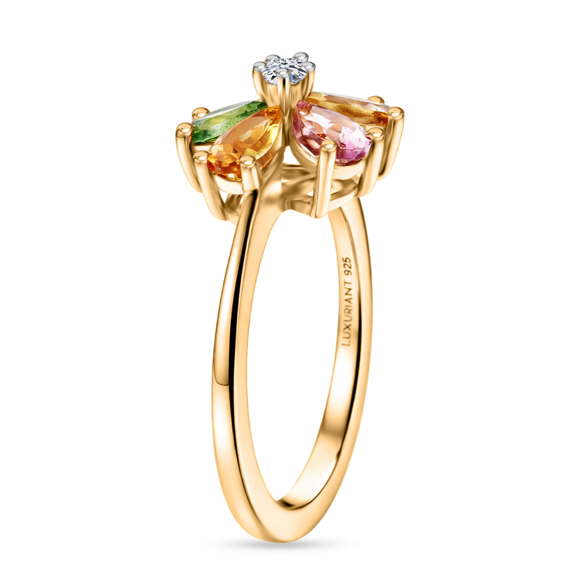 LUXURIANT Multi-Tourmaline, Lab Grown Diamond Floral Ring in Yellow Gold Plated Sterling Silver 1 Ct.  (SI-G-H) 8538032 4