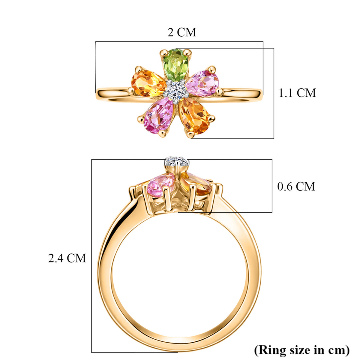 LUXURIANT Multi-Tourmaline, Lab Grown Diamond Floral Ring in Yellow Gold Plated Sterling Silver 1 Ct.  (SI-G-H) 8538032 8