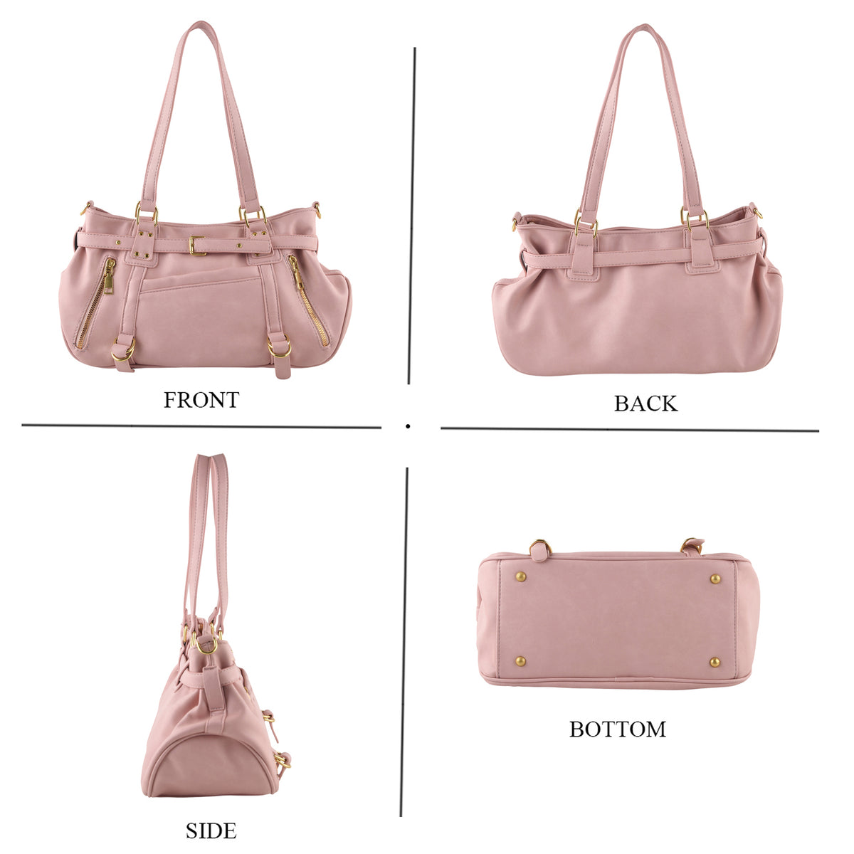 Designer Inspired - Multi-Pocket Slouchy Shoulder Handbag with Detachable Strap - Pink V32588854 4