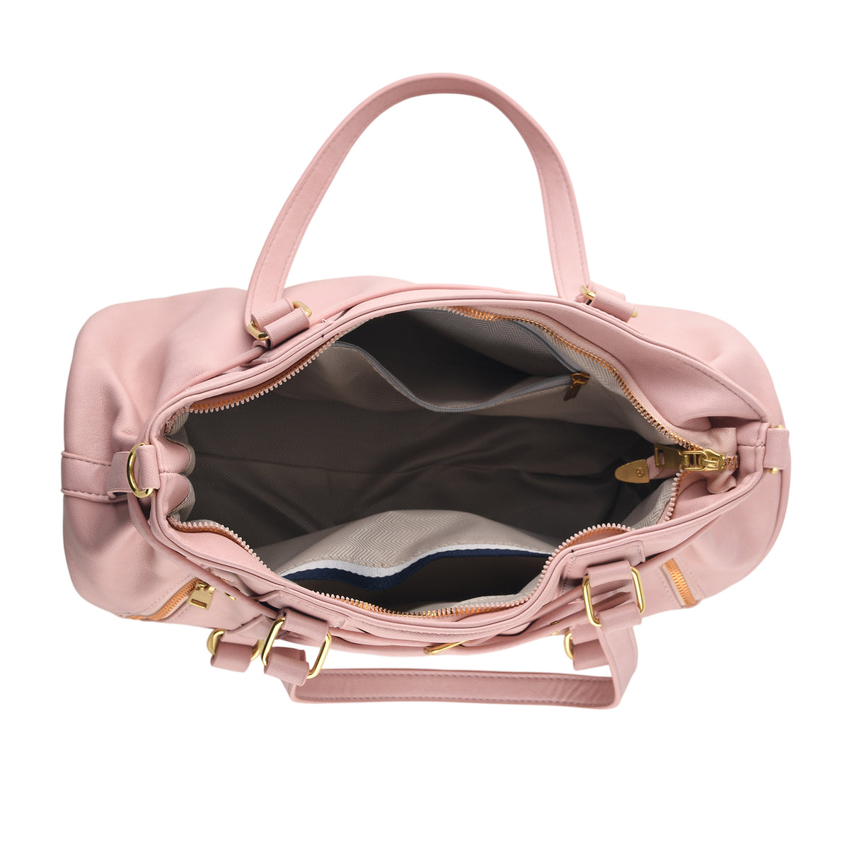 Designer Inspired - Multi-Pocket Slouchy Shoulder Handbag with Detachable Strap - Pink V32588854 5