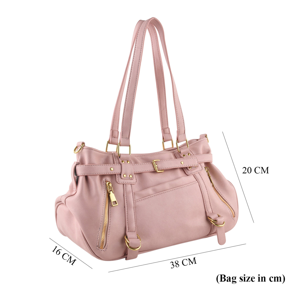 Designer Inspired - Multi-Pocket Slouchy Shoulder Handbag with Detachable Strap - Pink V32588854 7