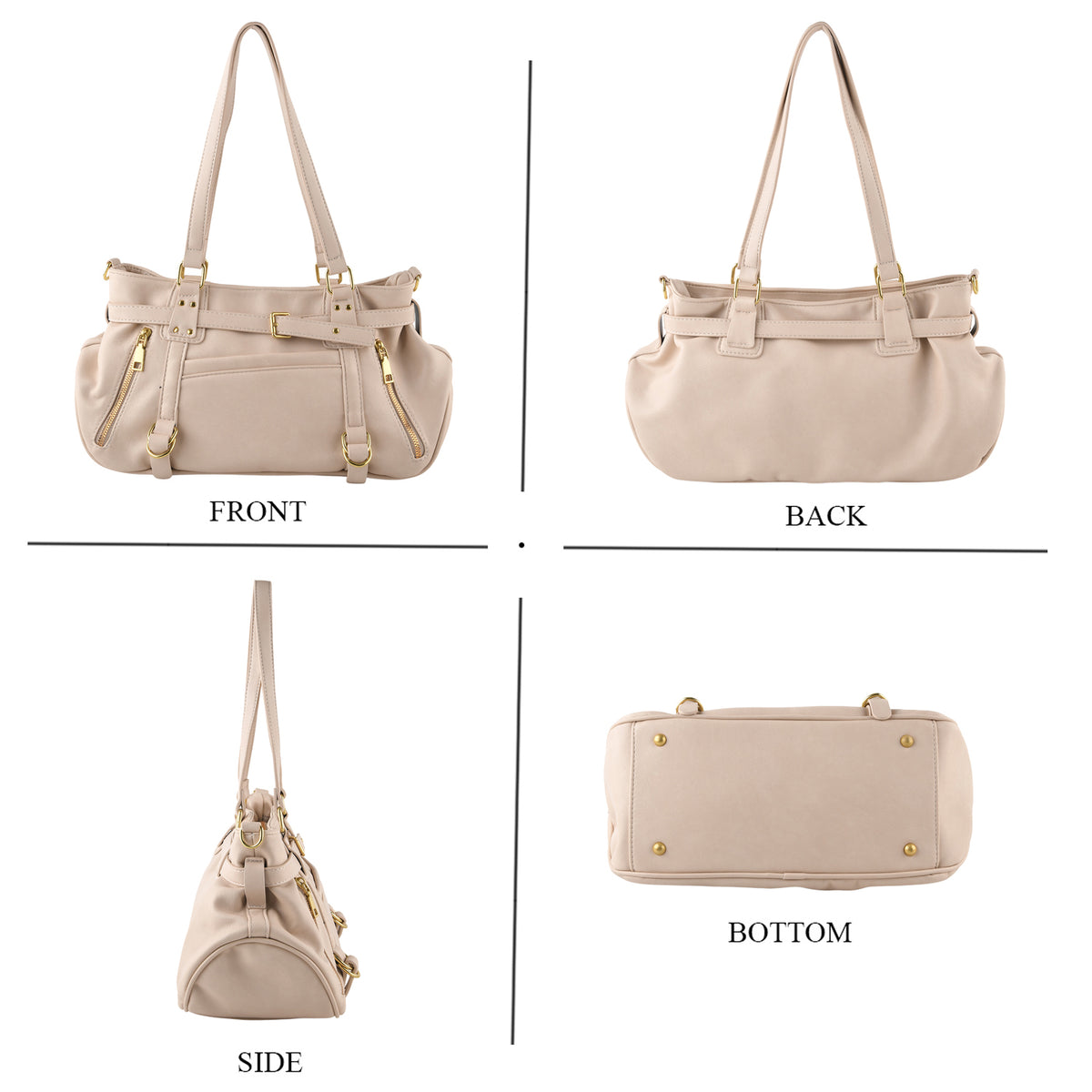 Designer Inspired - Multi-Pocket Slouchy Shoulder Handbag with Detachable Strap - Off White V32604202 4