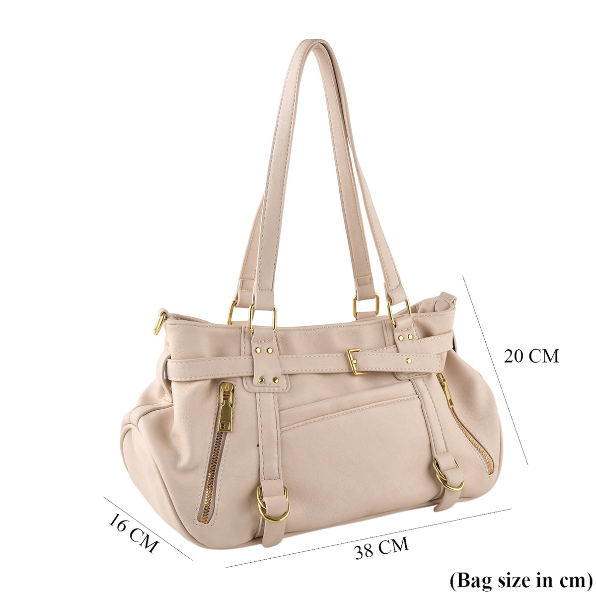 Designer Inspired - Multi-Pocket Slouchy Shoulder Handbag with Detachable Strap - Off White V32604202 7