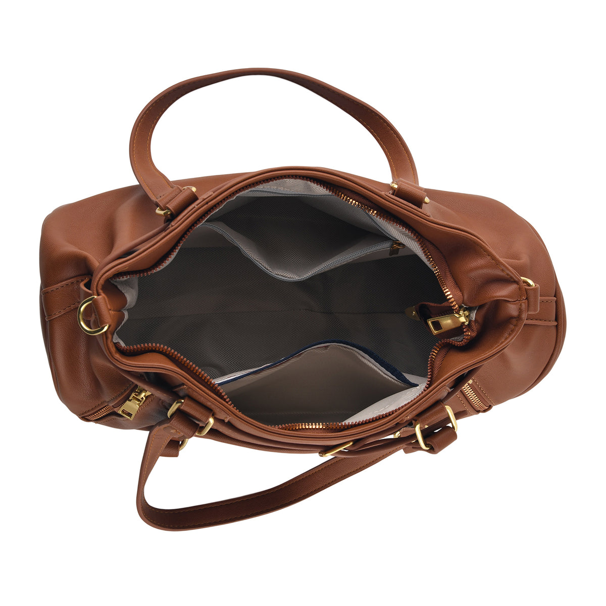 Designer Inspired - Multi-Pocket Slouchy Shoulder Handbag with Detachable Strap - Brown V32588843 5