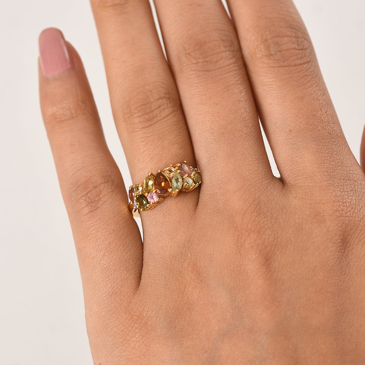 D'Joy Multi-Tourmaline &amp; White Zircon Cluster Ring in Yellow Gold Plated Sterling Silver 1.40 Ct. V32519527 2
