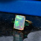 AAA Natural Faceted Ethiopian Opal (4ct) and Lab Grown Emerald Ring in 18K Gold Vermeil Sterling Silver 4.85 Ct._8538479_2