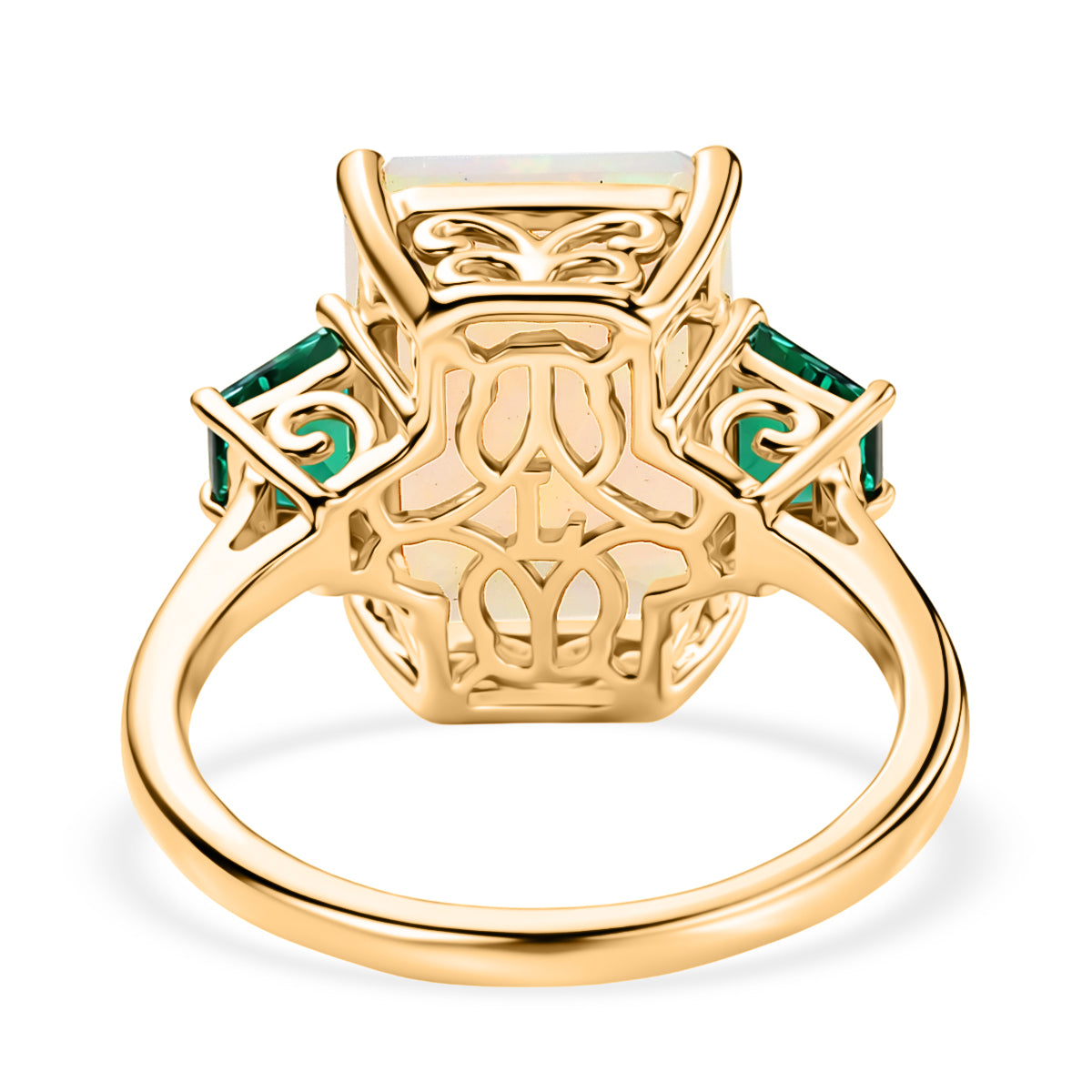 AAA Natural Faceted Ethiopian Opal (4ct) and Lab Grown Emerald Ring in 18K Gold Vermeil Sterling Silver 4.85 Ct. 8538479 5