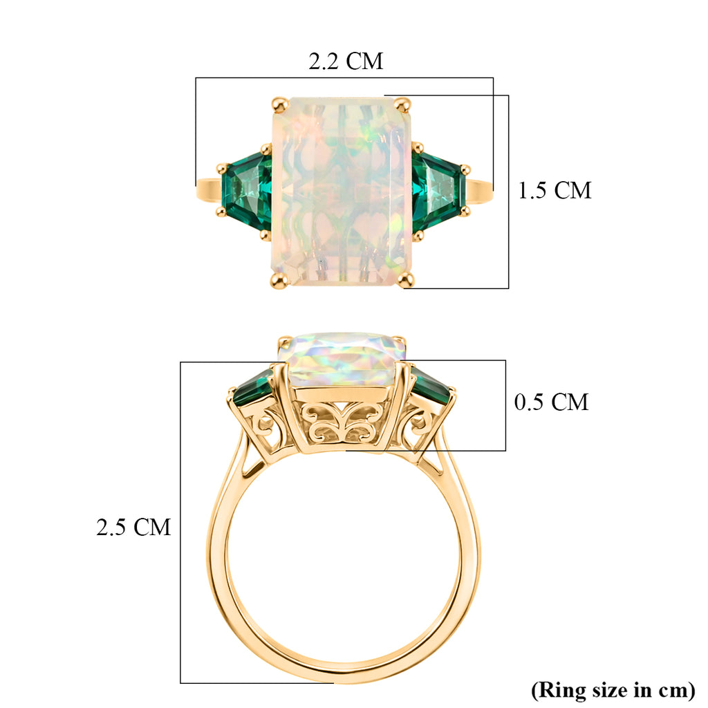 AAA Natural Faceted Ethiopian Opal (4ct) and Lab Grown Emerald Ring in 18K Gold Vermeil Sterling Silver 4.85 Ct._8538479_5