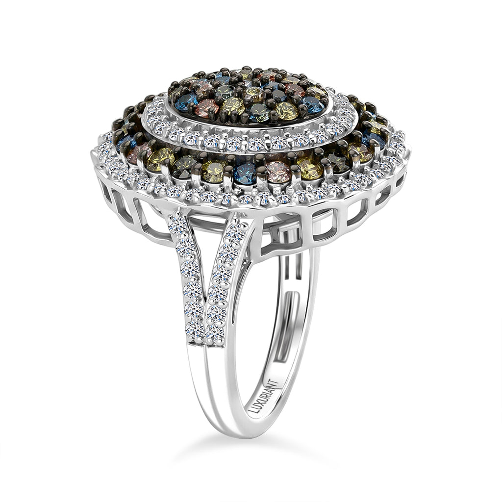 Luxuriant - Kaleidoscope Dreams Lab Grown Multi Diamond (SI/G-H) Cluster Ring in Rhodium Overlay Sterling Silver 2.00 Ct._8538631_3