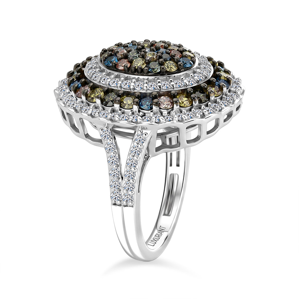 LUXURIANT Kaleidoscope Dreams 2 Ct. Lab Grown Multi Diamond Cluster Ring in Rhodium Overlay Sterling Silver (SI) 8538631 4