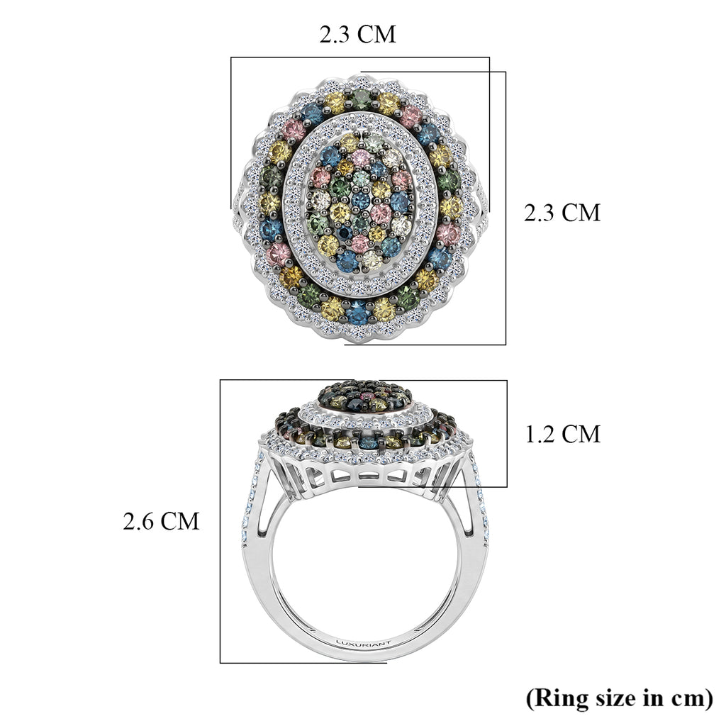 Luxuriant - Kaleidoscope Dreams Lab Grown Multi Diamond (SI/G-H) Cluster Ring in Rhodium Overlay Sterling Silver 2.00 Ct._8538631_5