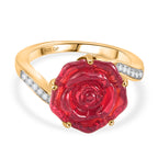 GP - Murano Glass, Blue Sapphire & White Zircon Floral Ring in 18K Vermeil Yellow Gold Plated Sterling Silver_8538829