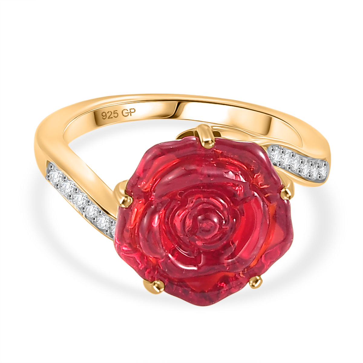 GP - Whispers of Murano Glass, Blue Sapphire &amp; White Zircon Floral Ring in 18K Vermeil Yellow Gold Plated Sterling Silver 8538829 0