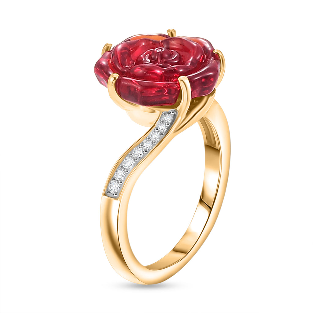GP - Murano Glass, Blue Sapphire & White Zircon Floral Ring in 18K Vermeil Yellow Gold Plated Sterling Silver_8538829_3