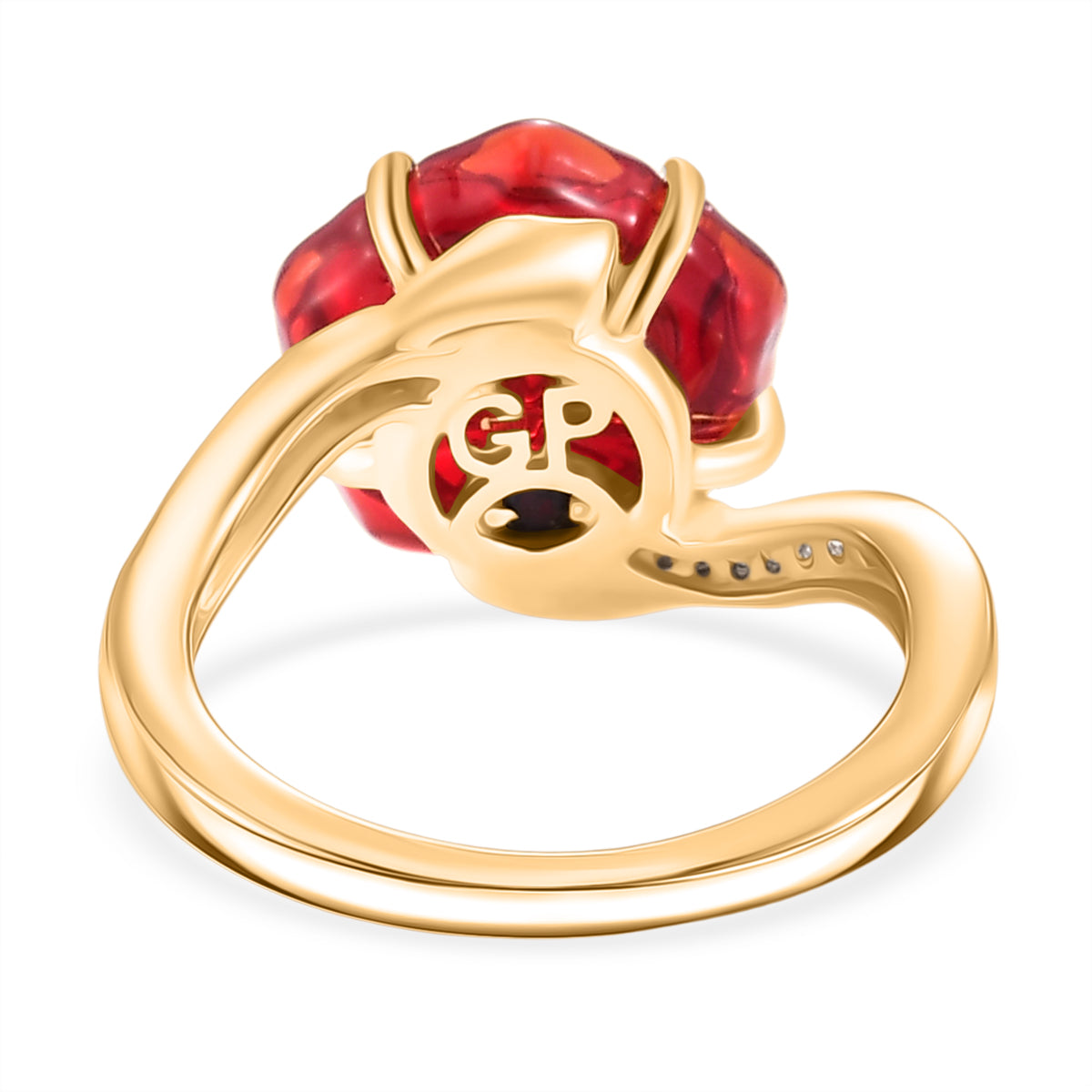 GP - Whispers of Murano Glass, Blue Sapphire &amp; White Zircon Floral Ring in 18K Vermeil Yellow Gold Plated Sterling Silver 8538829 5