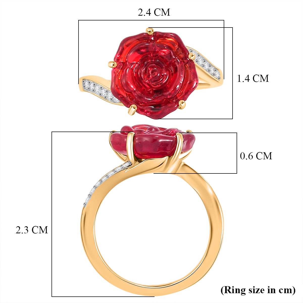 GP - Whispers of Murano Glass, Blue Sapphire &amp; White Zircon Floral Ring in 18K Vermeil Yellow Gold Plated Sterling Silver 8538829 6