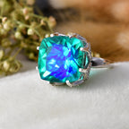 D'Joy - Peacock Triplet Quartz & White Zircon Solitaire Ring in Rhodium Overlay Sterling Silver 13.63 Ct._8540188_2