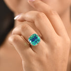 D'Joy - Peacock Triplet Quartz & White Zircon Solitaire Ring in Rhodium Overlay Sterling Silver 13.63 Ct._8540193_1