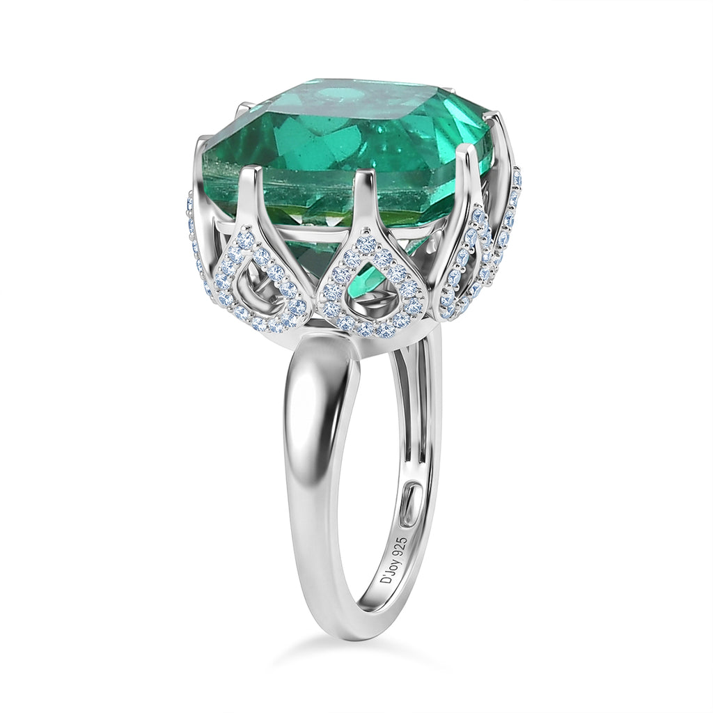 D'Joy - Peacock Triplet Quartz & White Zircon Solitaire Ring in Rhodium Overlay Sterling Silver 13.63 Ct._8540193_3
