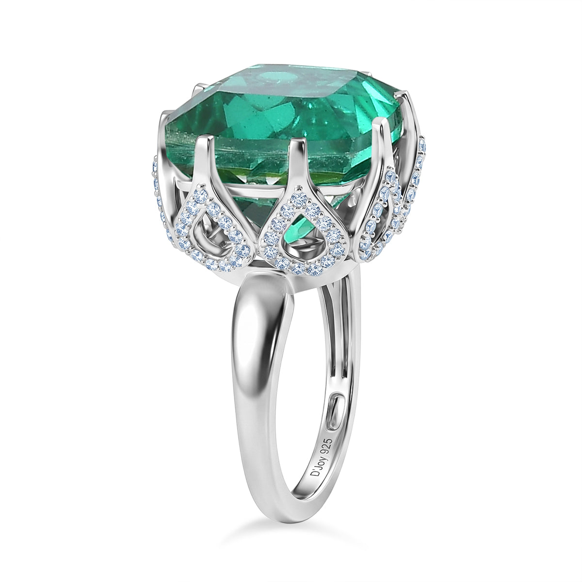 D'Joy - Peacock Triplet Quartz &amp; White Zircon Solitaire Ring in Rhodium Overlay Sterling Silver 13.63 Ct. V32533305 4