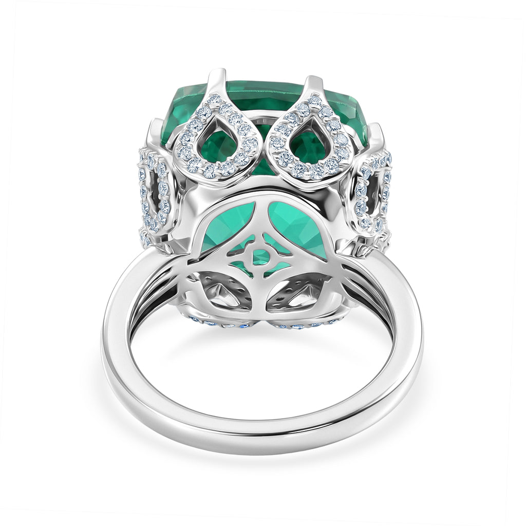 D'Joy - Peacock Triplet Quartz & White Zircon Solitaire Ring in Rhodium Overlay Sterling Silver 13.63 Ct._8540193_4