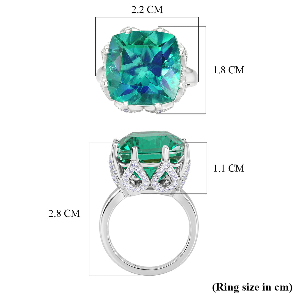 D'Joy - Peacock Triplet Quartz & White Zircon Solitaire Ring in Rhodium Overlay Sterling Silver 13.63 Ct._8540193_5