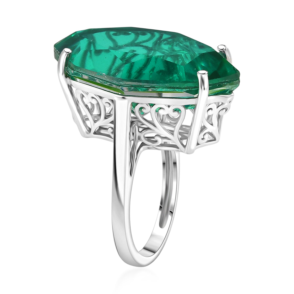 D'Joy - Peacock Triplet Quartz Solitaire Ring in Rhodium Overlay Sterling Silver 21.33 Ct. 8540197 4
