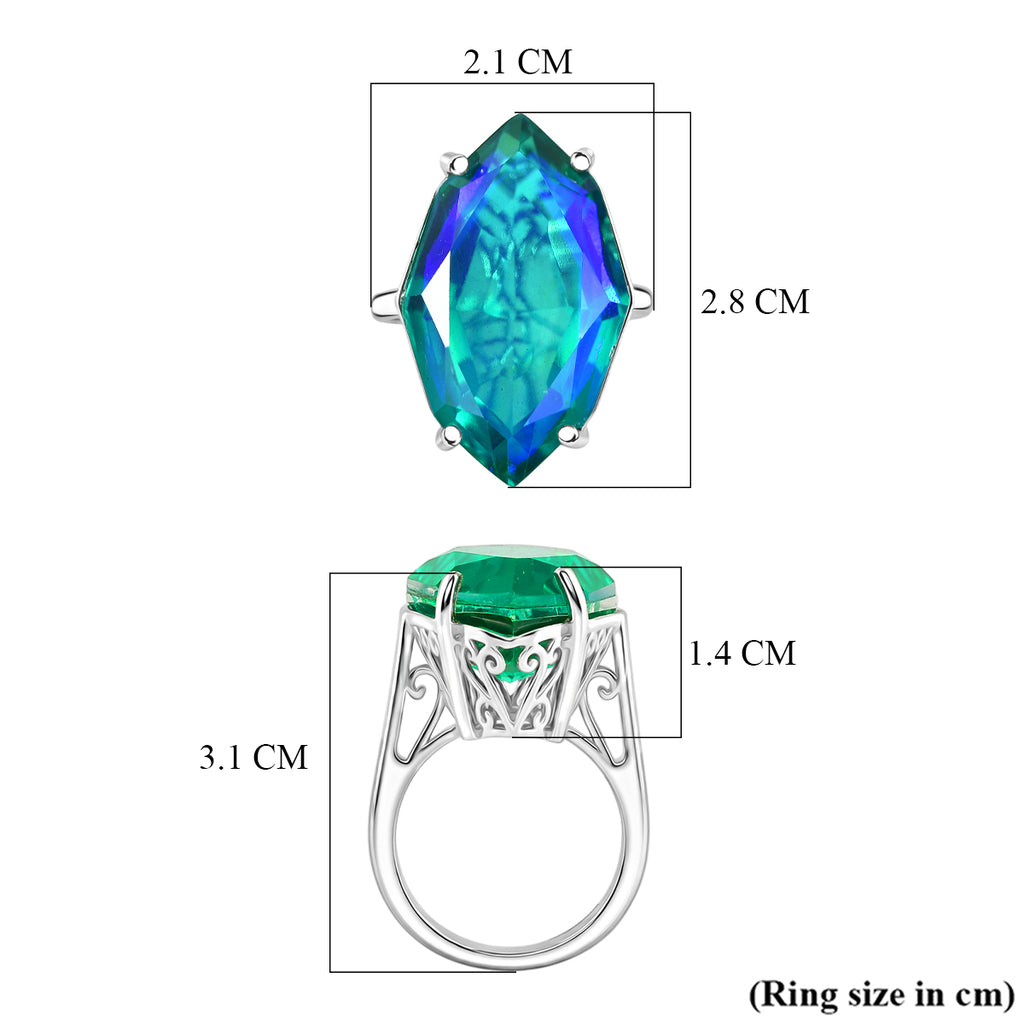 D'Joy - Peacock Triplet Quartz Solitaire Ring in Rhodium Overlay Sterling Silver 21.33 Ct._8540197_5