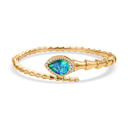 EverTrue - Peacock Triplet Quartz &amp; White Zircon Full Bangle (Size 7.5) in Yellow Gold Tone 6.27 Ct. 8540307 1