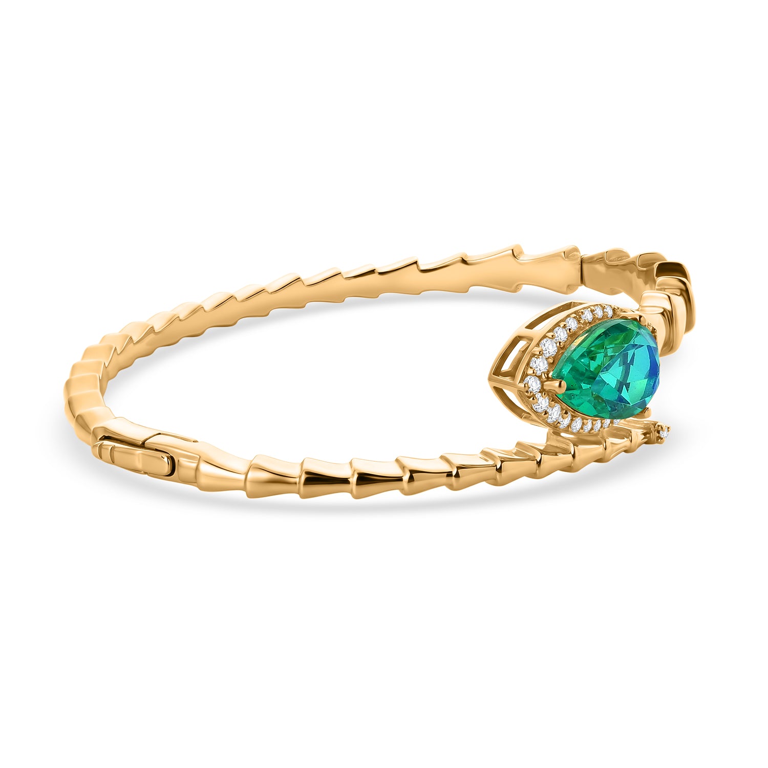 EverTrue - Peacock Triplet Quartz &amp; White Zircon Full Bangle (Size 7.5) in Yellow Gold Tone 6.27 Ct. 8540307 4